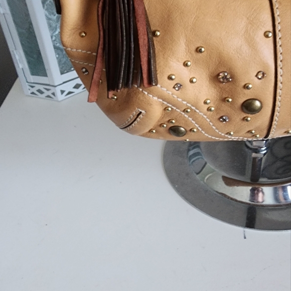 COACH VINTAGE Y2K Stylish Tan Studded VACHETTA LEATHER Shoulder Bag GUC - Picture 9 of 12